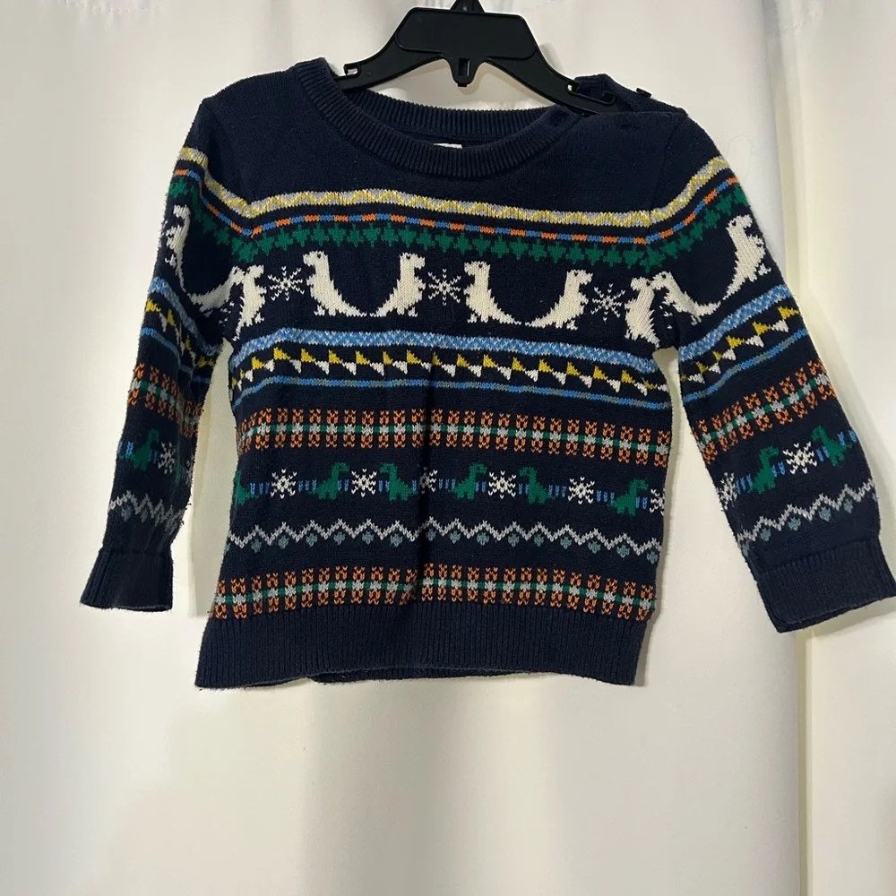 Gap Navy Blue Fair Isle Sweater with Dinosaur Design